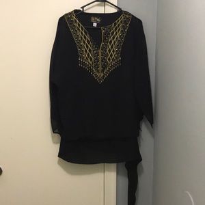 Bob Mackie long beaded tunic top in black